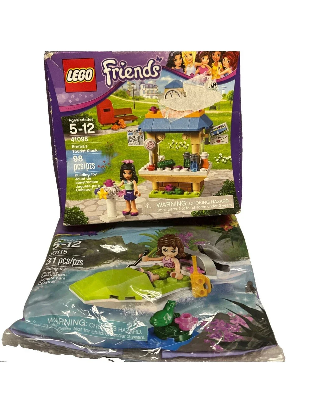 Lego Friends lot 41098 Emma’s tourist Kiosk & 30115 Olivia Jungle Air Boat READ